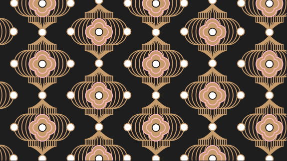The Tomo ornamental pattern in gold on black