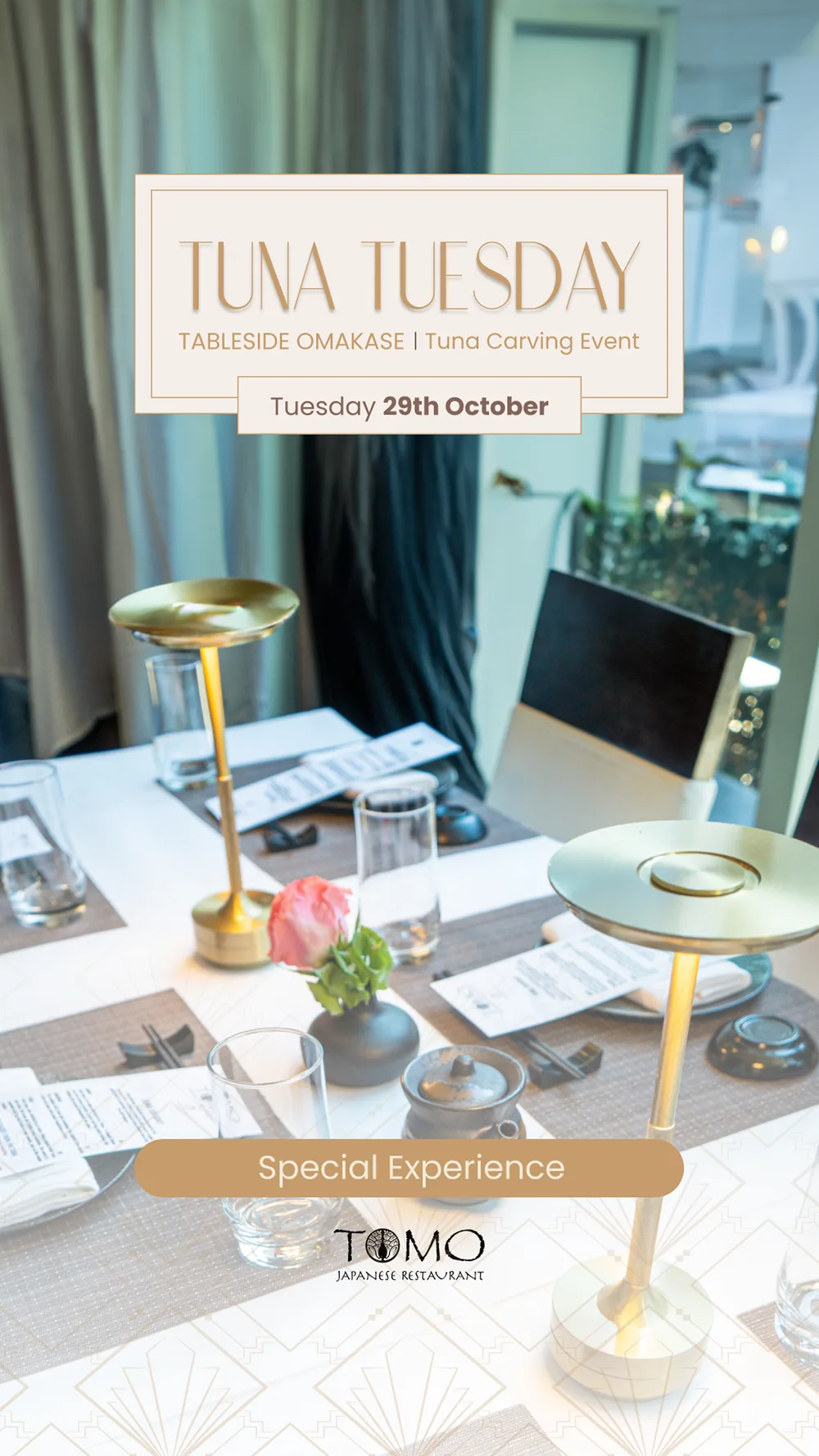 Tuna Tuesday flyer for the tableside omakase carving event in October