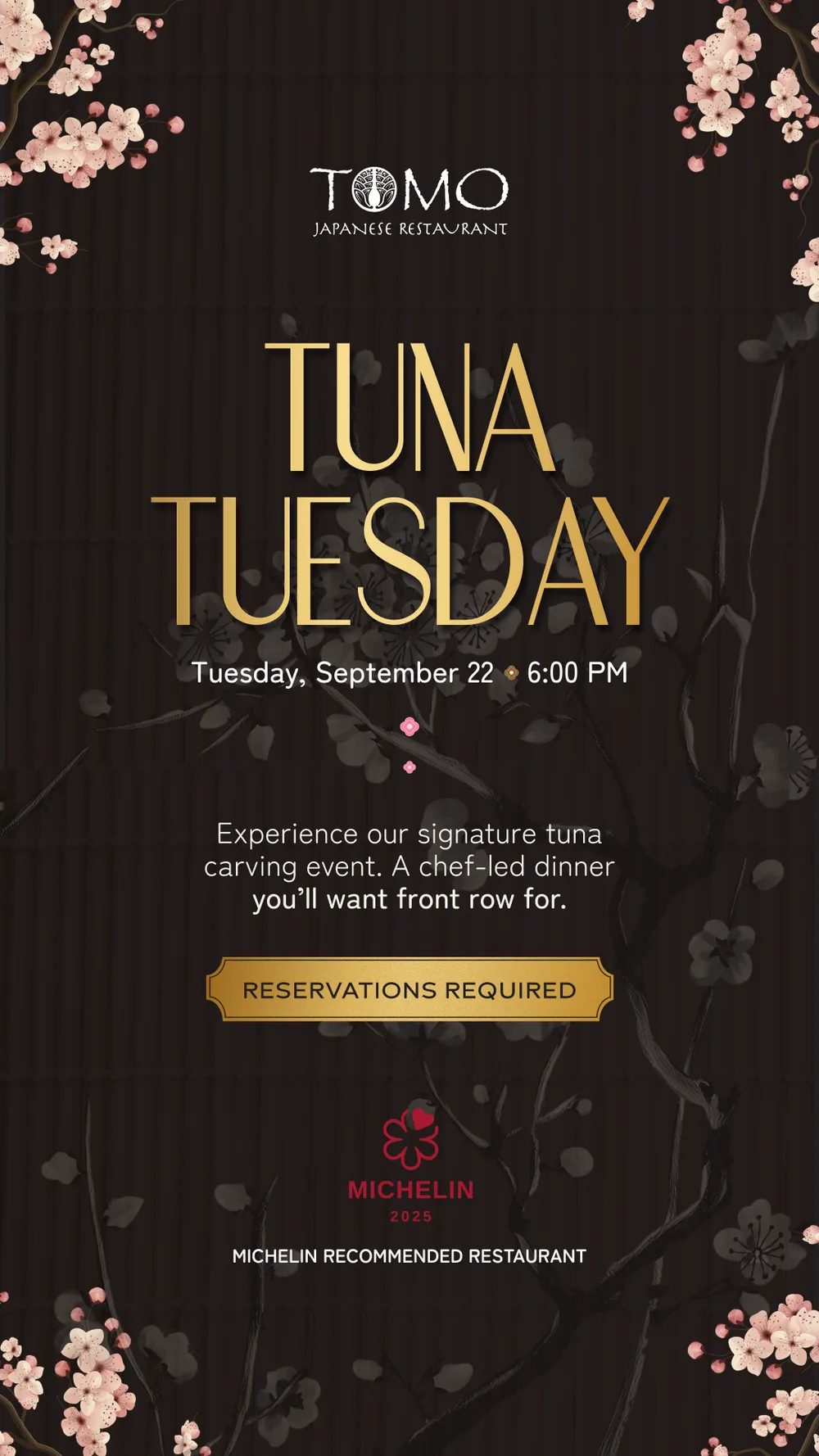 Tuna Tuesday flyer in the dark cherry-blossom treatment