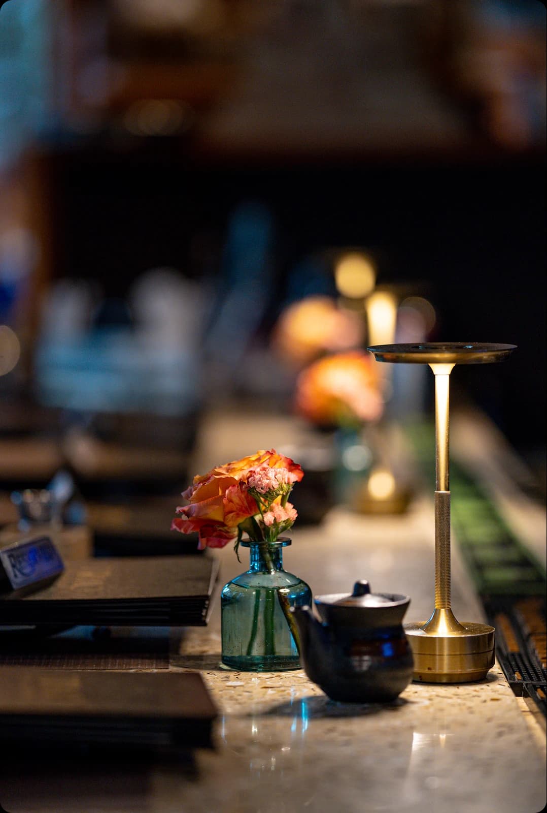 An evening table setting at Tomo Japanese