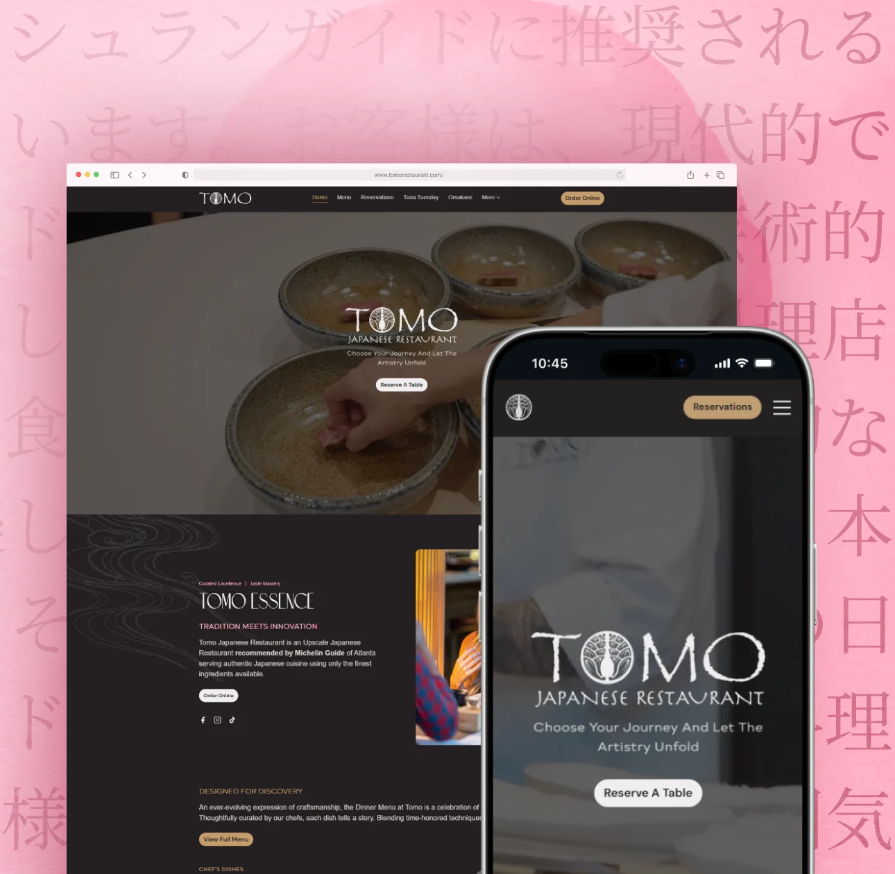 The Tomo Japanese homepage on desktop and on mobile