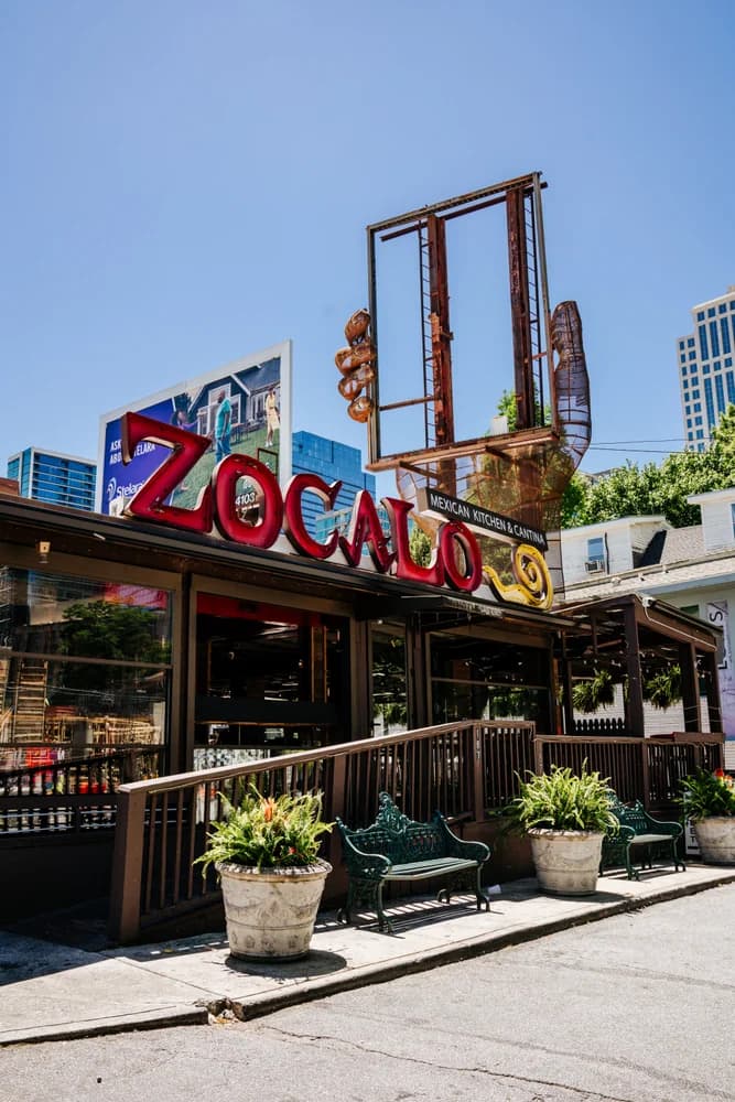 The Zócalo sign over the 10th Street patio in Midtown Atlanta