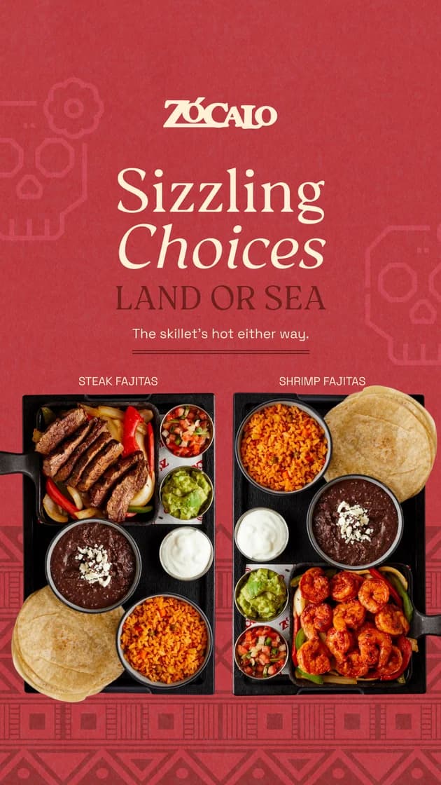 Zócalo Instagram story: Sizzling Choices fajitas — restaurant content creation by Resto Experience